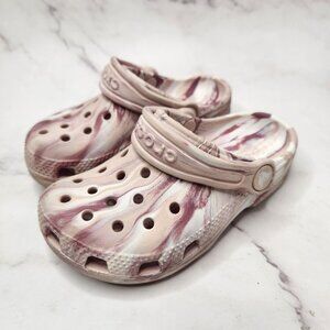 Crocs Classic Pink Marbled Clogs Slip-On Sandals Shoes Child Girls 9